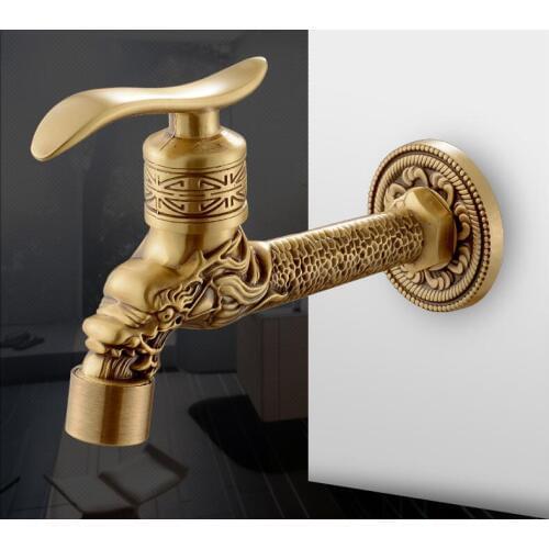 Antique Bronze Dragon Carved Tap Animal Shape Faucet Garden Bibcock Washing Machine Faucet Outdoor Faucet For Garden