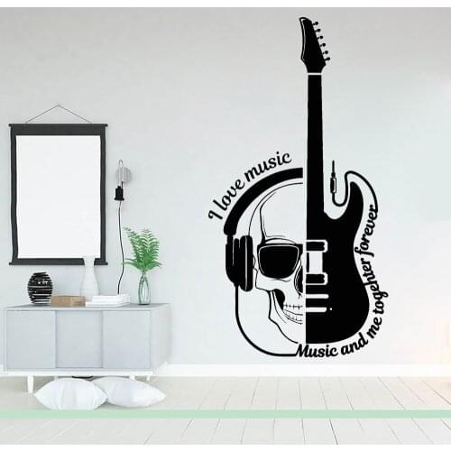 Vinyl Wall Decal Guitar Headphones Skull Musical Quote Wall Stickers Music Wall Decor Decals for Bedroom Decoration Mural X998