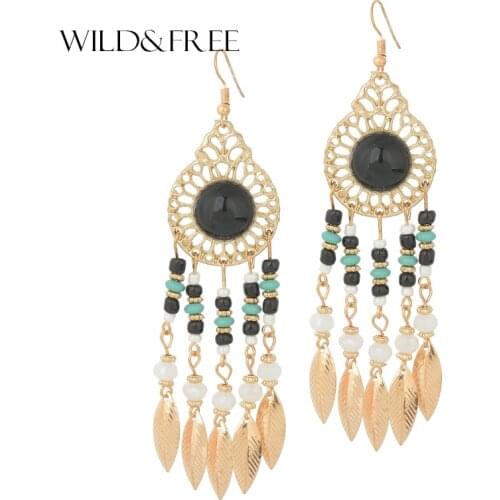 Wild&Free Womens Earrings Leads Leaf Tassel Earrings For Women Bohemia Dream Catcher Long Drop Dangle Earring Jewelry Wholesale