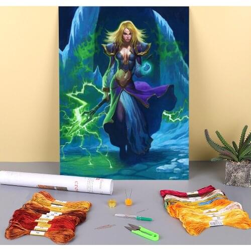 World Of Warcraft Pre-Printed 11CT Cross-Stitch Embroidery Set DMC Threads Needlework Craft Handicraft Painting Sales