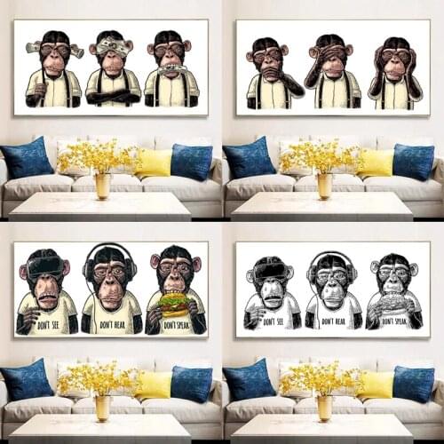 Funny Three Monkeys Gorilla with Money Hamburg Canvas Painting Wall Art Posters and Prints Animals Picture for Living Room Decor
