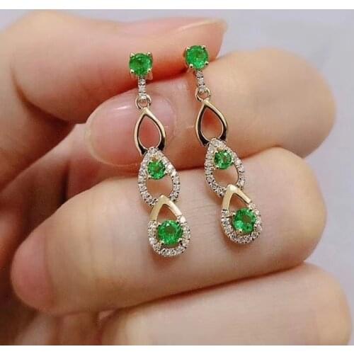Fashion long strand water drop natural green Emerald drop earrings Natural gemstone earrings 925 silver woman party gift jewelry