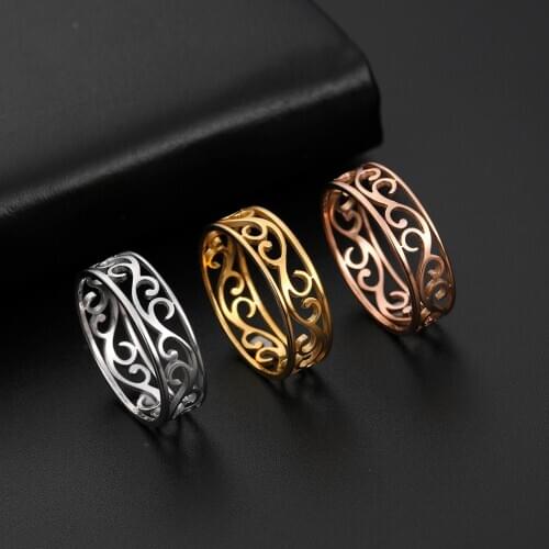 My Shape Vintage Filigree Stainless Steel Ring for Women Hollow Finger Rings Rose Gold Color Wedding Rings Anniversary Gift
