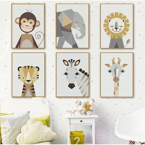 Animals Art Prints Wall Pictures Baby Room Giraffe Zebra Lion Elephant Monkey Nordic Posters And Prints Wall Art Canvas Painting