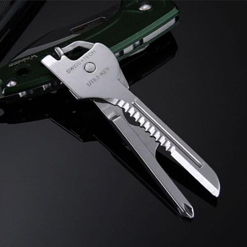 1pcs Stainless Steel 6 In 1 Multi Tool Keychain Utiliity Camping Swiss Pocket Survival Knife