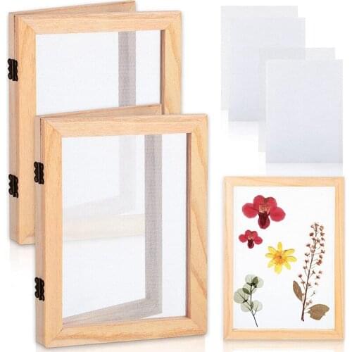 2 Pack Wooden Paper Making Mould Wooden Papermaking Frame with Mesh and Cloth Screen Printing Frame for DIY Paper Craft