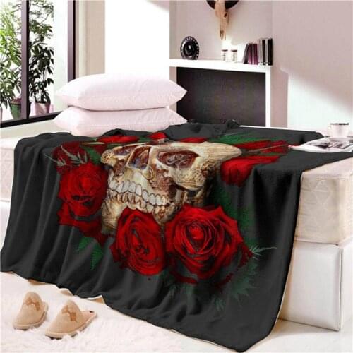 3D Custom Nap Blanket Super Soft Cozy Velvet Plush Throw Blanket Bedspread Floral Skull Modern Line Art Sherpa Travel CB68