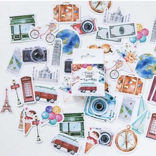 46pcs/box Life Travel Stationery Car Stickers Adhesive DIY Sticky Kawaii Camera Stickers For Decoration Diary Scrapbooki