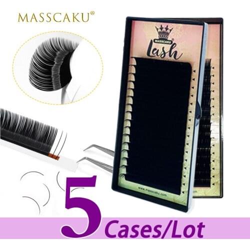 5case/lot MASSCAKU sell C D curl matte black mink 8-16mm length individual eyelash extension makeup maquiagem cilios makeup tool