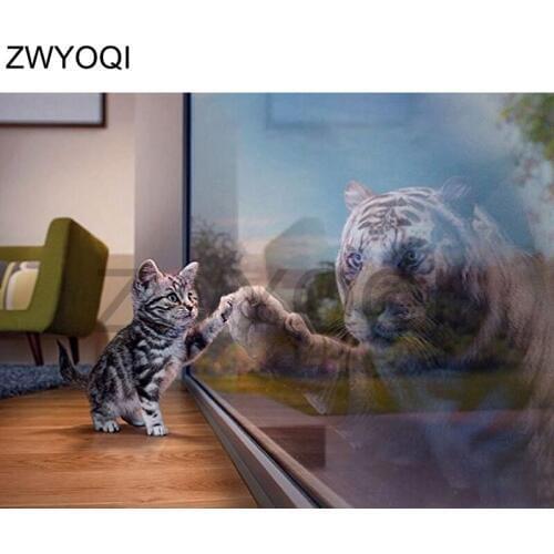 5D DIY Diamond embroidery Cross stitch Full Square Diamond painting Cat tiger mirror Full Round Diamond mosaic Cat tiger mirror