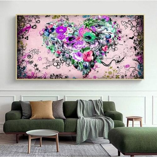 Abstract Love Painting Colorful Hearts Flowers Wall Art Pictures Canvas Print Posters Living Room Bedroom Home Decor Pictures