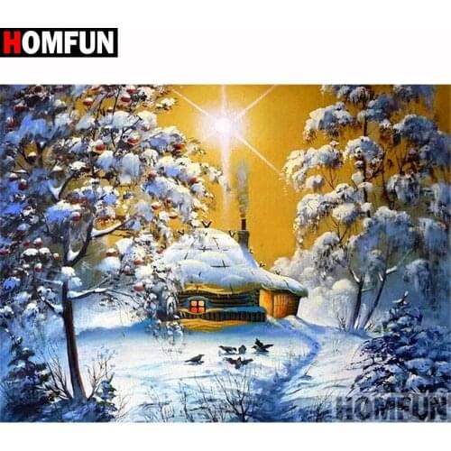 HOMFUN Full Square/Round Drill 5D DIY Diamond Painting "House snow scene" 3D Diamond Embroidery Cross Stitch Home Decor A19619