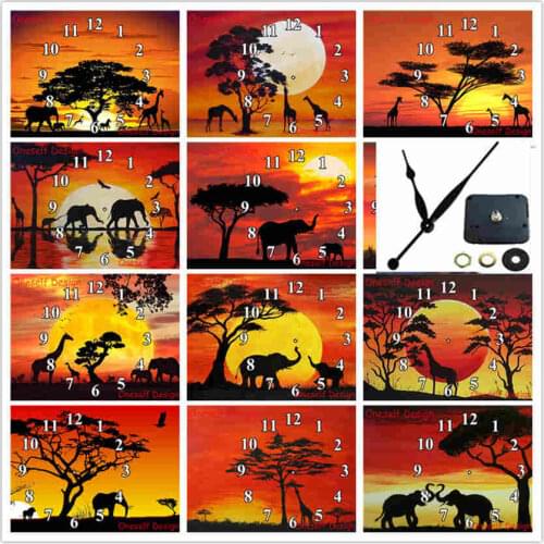 Diamond painting with Mechanical clock African animals diamond embroidery clock diamond mosaic sale home decortion wall sticker