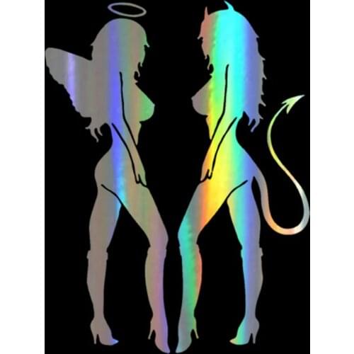 Three Ratels FD418 Car Sticker Vinyl ANGEL DEVIL Sexy Girl fun Personality Decal On Car Funny 3D Decal Motorcycle Car Styling