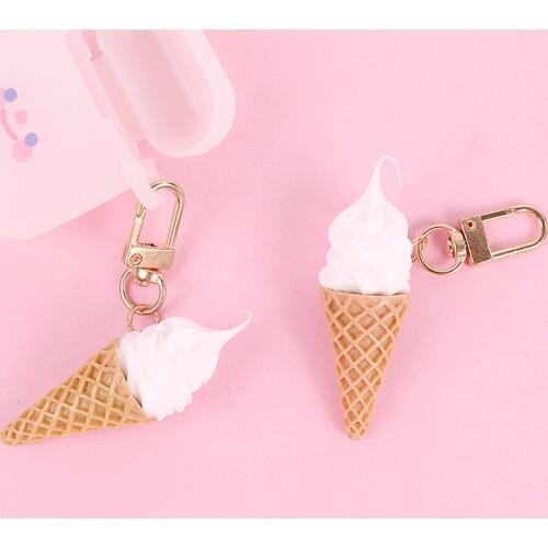 6.5CM Simulation Cylinder ice cream Keychain Gold buckle Sweet Charms Food Keyring Keychain Airpods Accessories Key chain