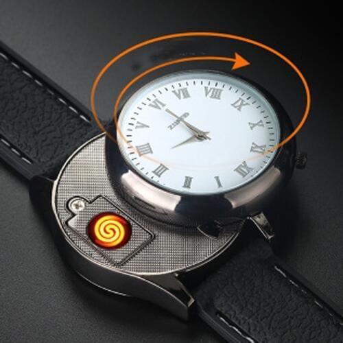 2020 2 In1 USB Charging Lighter Watches Casual Quartz Wristwatch Men Flameless Cigarette Lighter Replaceable Heating Wire Clock