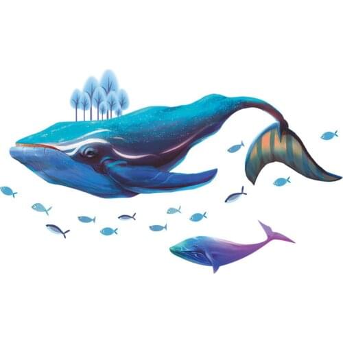 Blue Humpback Whale Group Wall Sticker Bedroom Entrance Wall Beautification Decorative Wall Sticker