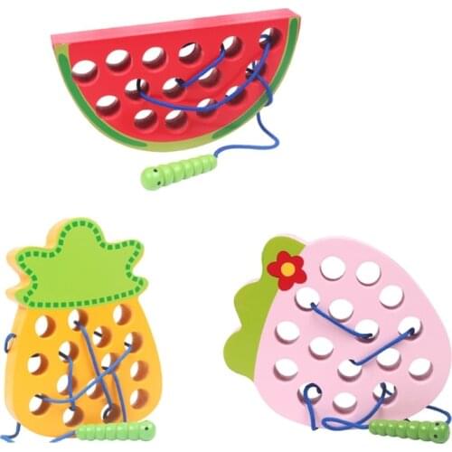 Wooden Threading Board Game Childrens Educational DIY Montessori Toy Exercise Kids Girls Hand Eye Coordination education cube