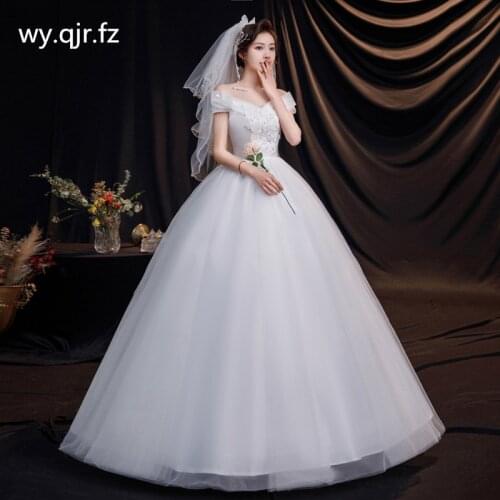 DM-2103#Brides Wedding Dress Resin Drill White Ball Gown Boat Neck Cheap Wholesale Flower ornaments Organza with Embroidery