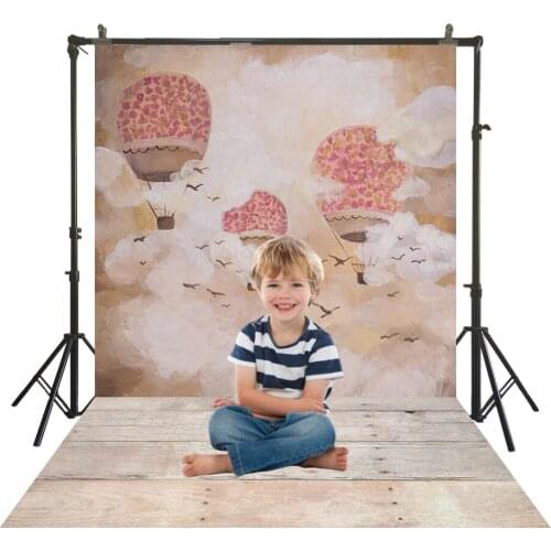 Rustic Painting Photographic Backdrop Polyester Cloth Wood Floor Hot Air Balloons Back Drop Kid Portrait Studio Booth Background