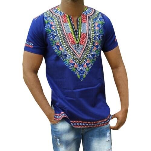 African Dashiki Print V Neck T Shirt Men 2020 Summer New Short Sleeve African Clothes Streetwear Casual Tee Shirt Homme Camiseta