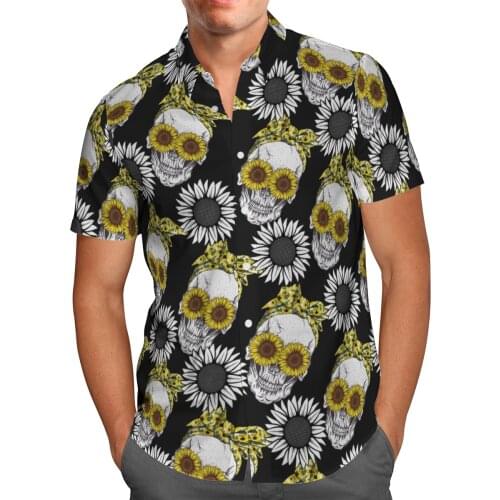 Skull Flower 3D Printed Beach Hawaiian 2021 Summer Shirt Short Sleeve Shirt Streetwear Oversized 5XL Camisa Social Chemise Homme