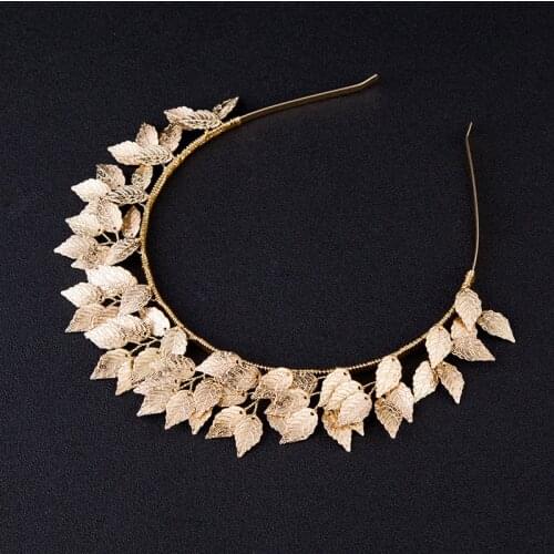 Greece Goddess Gold Leaf Hairband Forehead Hair Jewelry Wedding Bridal headdress Wedding Crown Tiara Headpieces Hair Accessories