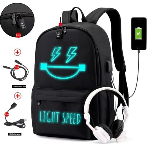 Canvas Luminous Backpack for School Teenagers Boys Girls School Bag USB Waterproof Men Women Travel Bags Student mochilas mujer