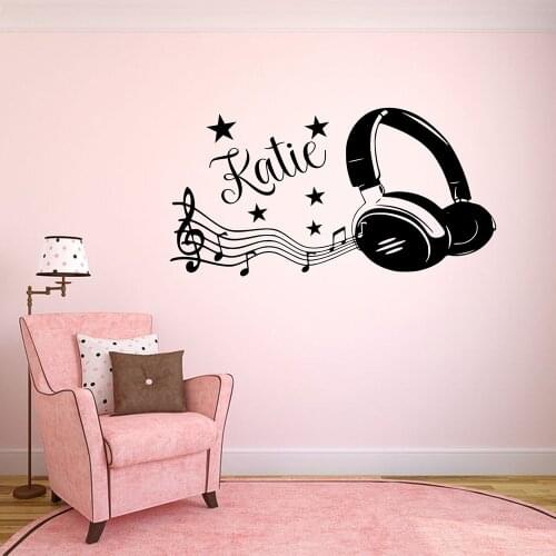 Personalised Name Custom Wall Decals Music Headphones Boys/Girls Name Wall Sticker Bedroom Decor Vinyl Any Name Sticker C737