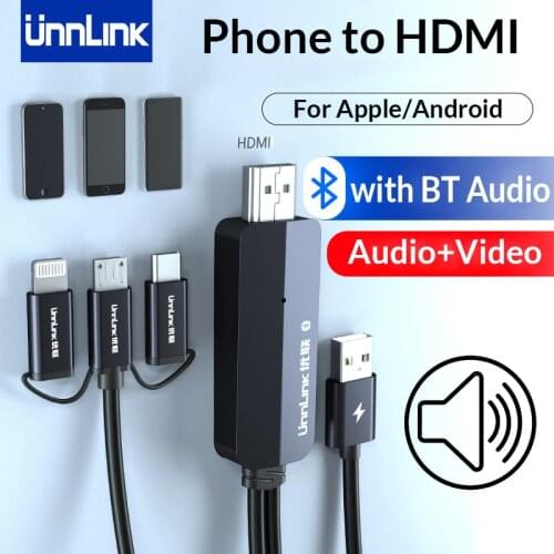 Unnlink Phone to TV Converter Cable Mirror Cast Cable Lightning Android Phone 3 in 1 with Audio MHL for iPhone iPad Huawei