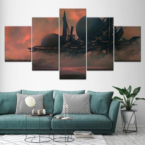 Canvas Painting Deformation aircraft with sunset 5 Pieces Wall Art Painting Modular Wallpapers Poster Print for Home Decor