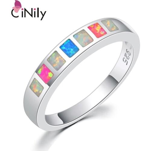 CiNily Created Blue White Pink Fire Opal Silver Plated Wholesale Fashion for Women Jewelry Gift Ring Size 6 7 8 9 OJ7851