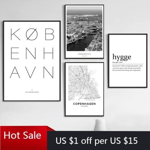 Copenhagen Danmark City Landscape Canvas Painting Black White Scandinavian Nordic Wall Art Decor Pictures Posters Room Decor