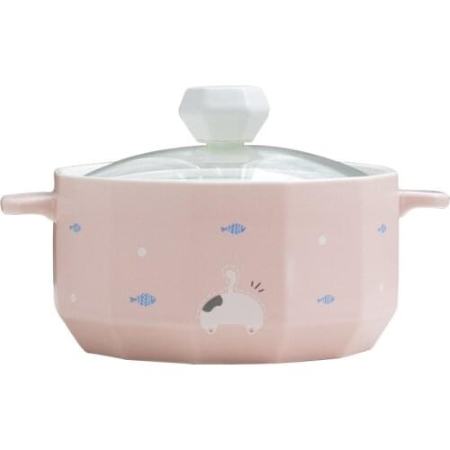 Creative Ceramic Instant Noodle Bowl Modern Minimalist Cartoon Large Soup Bowl with Lid Nordic Kitchen Multi Purpose Bowl