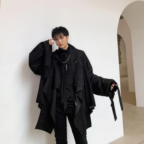 Personality Designer New Irregular Men Suede Jackets High Street Autumn Casual Loose Fit Stand Collar Black Male Outerwear Coats