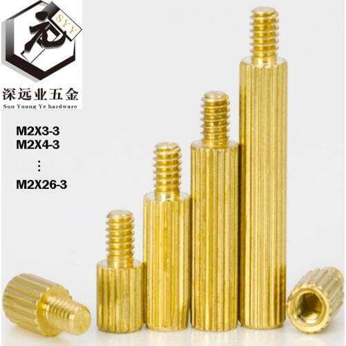 Knurled male female brass stand off round spacer M2