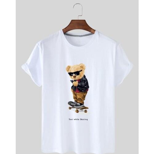 Summerblouse personality fashion cute bear print short sleeves round collar T-shirt comfortable womens T-shirt casual white top