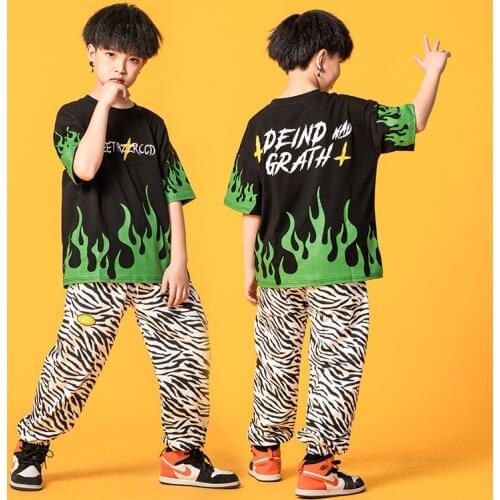 2021 Summer Children Jazz Dance Costumes Boys Girls Short Sleeve T-shirt Pants Suit Hip Hop Performance Clothes Rave Outfits