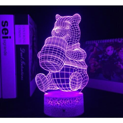 Anime Cute Bear Figure LED Night Light Touch Remote Control Colorful Acrylic 3D Lamp for Child Birthday Gift Light Bedroom Decor