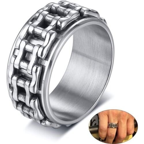 Fidget Ring Stylish Mens Spinner Center Curb Chain Rings Color Stainless Steel Relieve Anxiety Worry Male Jewelry