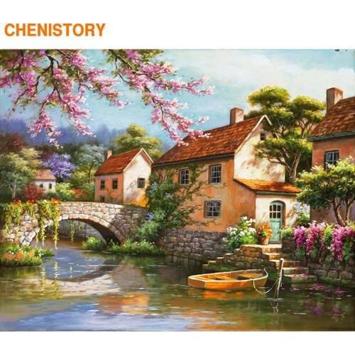 CHENISTORY Rural DIY Painting By Numbers Landscape Modern Wall Art Picture Unique Gift Handpainted Oil Painting For Home Decor