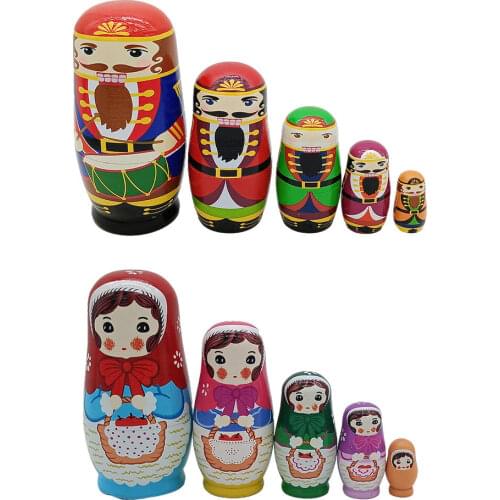 Pack of 5 Wooden Matryoshka Handmade Handcrafts Stacking Toys for Christmas Room Adornment Home Decor New Year Gift Accessories