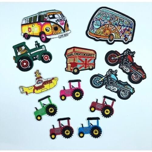 Farm Truck Tour Bus Cartoon Fabric Decal Clothing Decor Appliques Apparel Garment Diy Badge Stripe Accessories