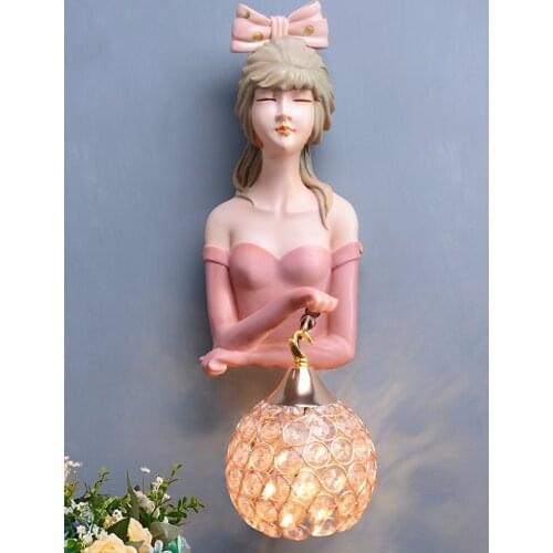 Living room bedroom wall lamp art girl wall lamp lovely bedside lamp background wall decoration crystal wall lamp
