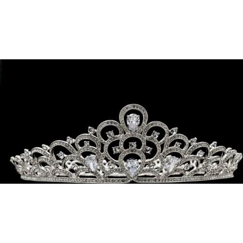 Real Austrian Crystals Rhinestone Clear CZ Cubic Zirconia Royal Tiara Crown for Bride Wedding Hair Jewelry Accessories SHA8780