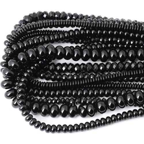 Natural Smooth & Faceted Rondelle Spacer Beads Black Agates DIY Loose Beads For Jewelry Making Beads Accessories 15'' Women Gift