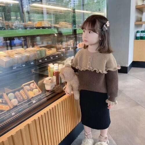 Autumn and Winter Children Clothing Cotton Cashmere Children Sweater Children Wool Lapel Pullover Color Matching
