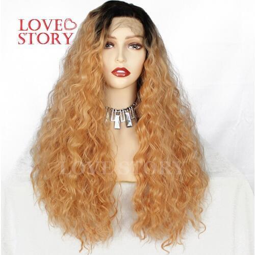 Lovestory 1b/orange Ombre Synthetic Lace Front Wig High Density Loose Curly Synthetic Replacement Hair Wigs