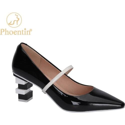 Phoentin Shoes With High Heel Woman Party Womens Genuine Leather Lady Pumps Mix Color Strange Heel Removable Cross Strap FT1366