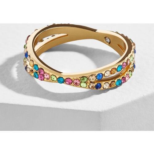 PPG&PGG New Metal Cross Design Colorful Zircon Ring Fashion Female Jewelry Infinity Sign Women Gold Rings for Party Wholesale